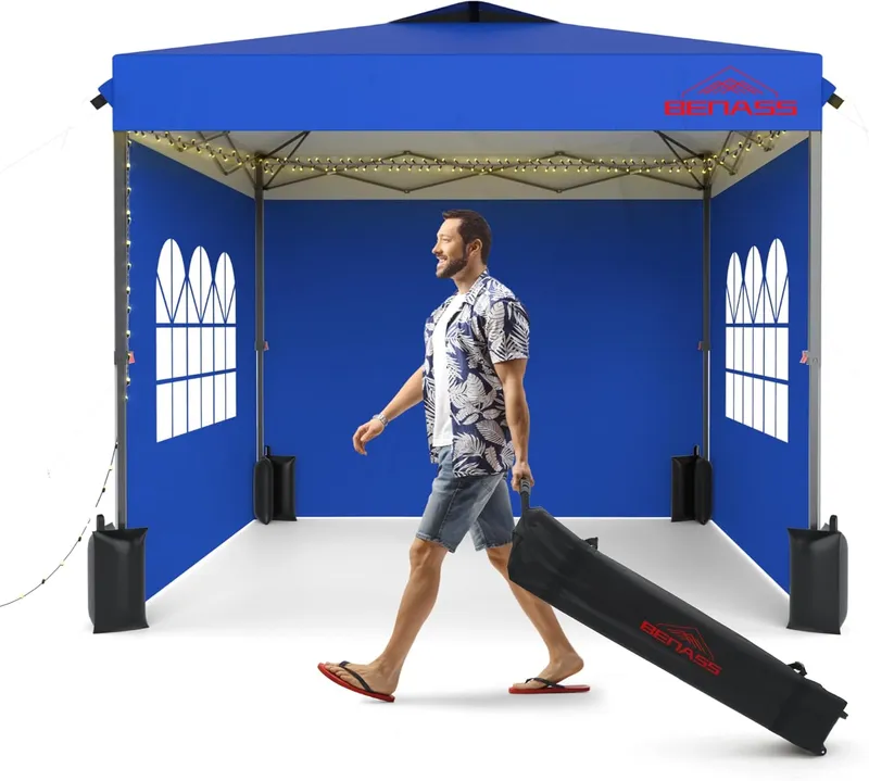 Benass 10×10 Pop Up Canopy Tent with Sidewalls, Blue